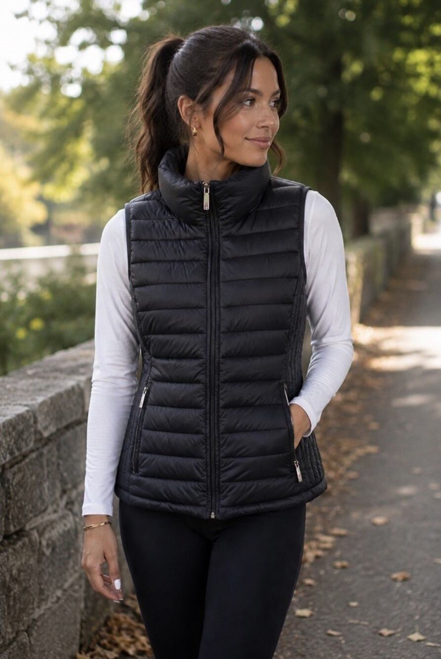 Women's Tommy Hilfiger Black Lightweight Zip-Up Puffer Vest Petite S/P Pockets